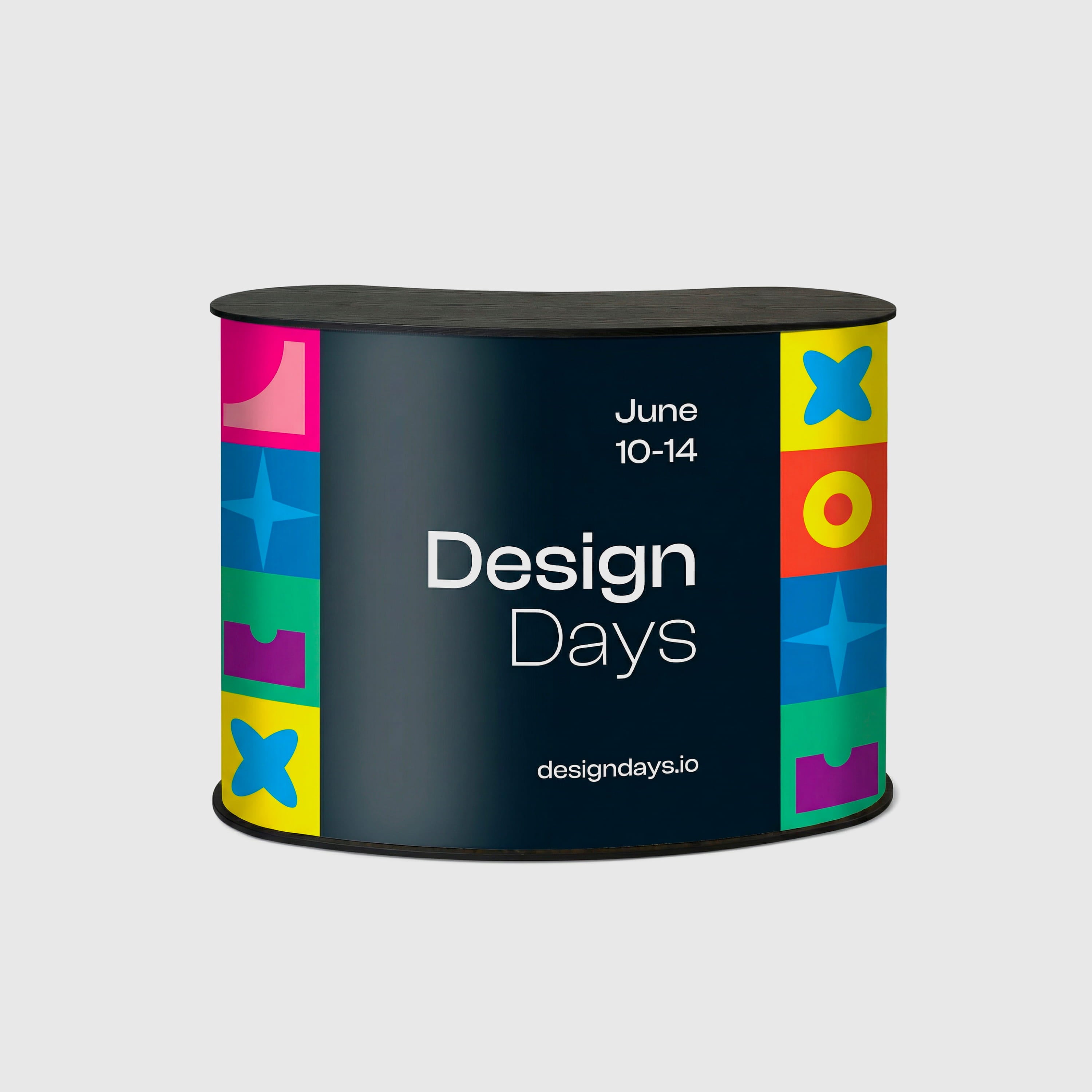 Messetheke gebogen mit individuellem Druck