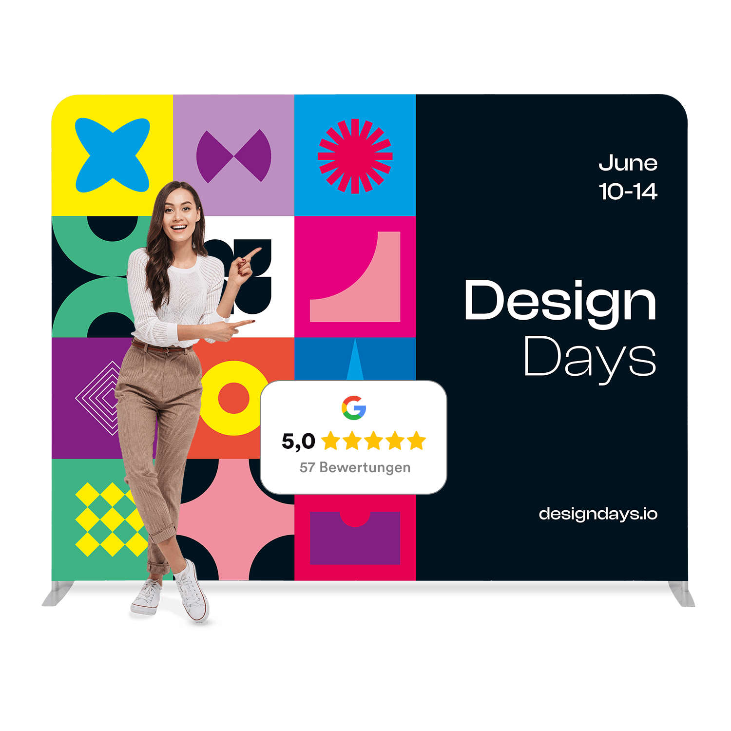 Mobile Messewand als Textilspannrahmen mit individuellem Druck für Events