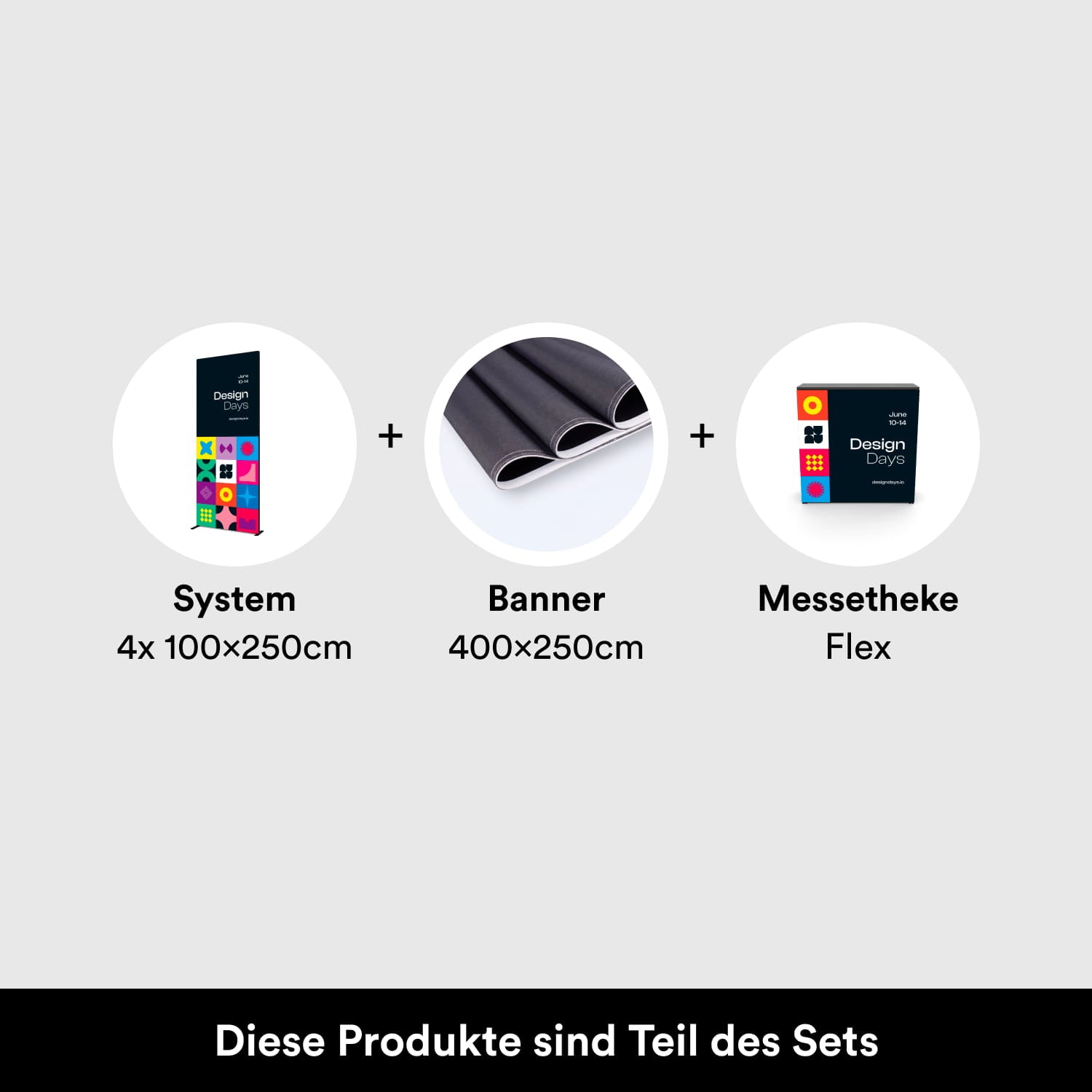 Messestand Komplettset Flex 4m Breite mit Messetheke
